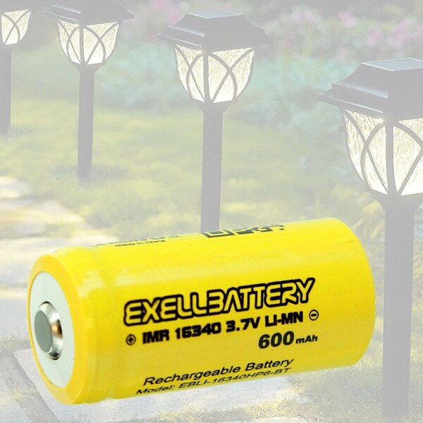 Exell Battery CR123 16340 Liion 600mAh Rechargeable Solar Light BUTTON